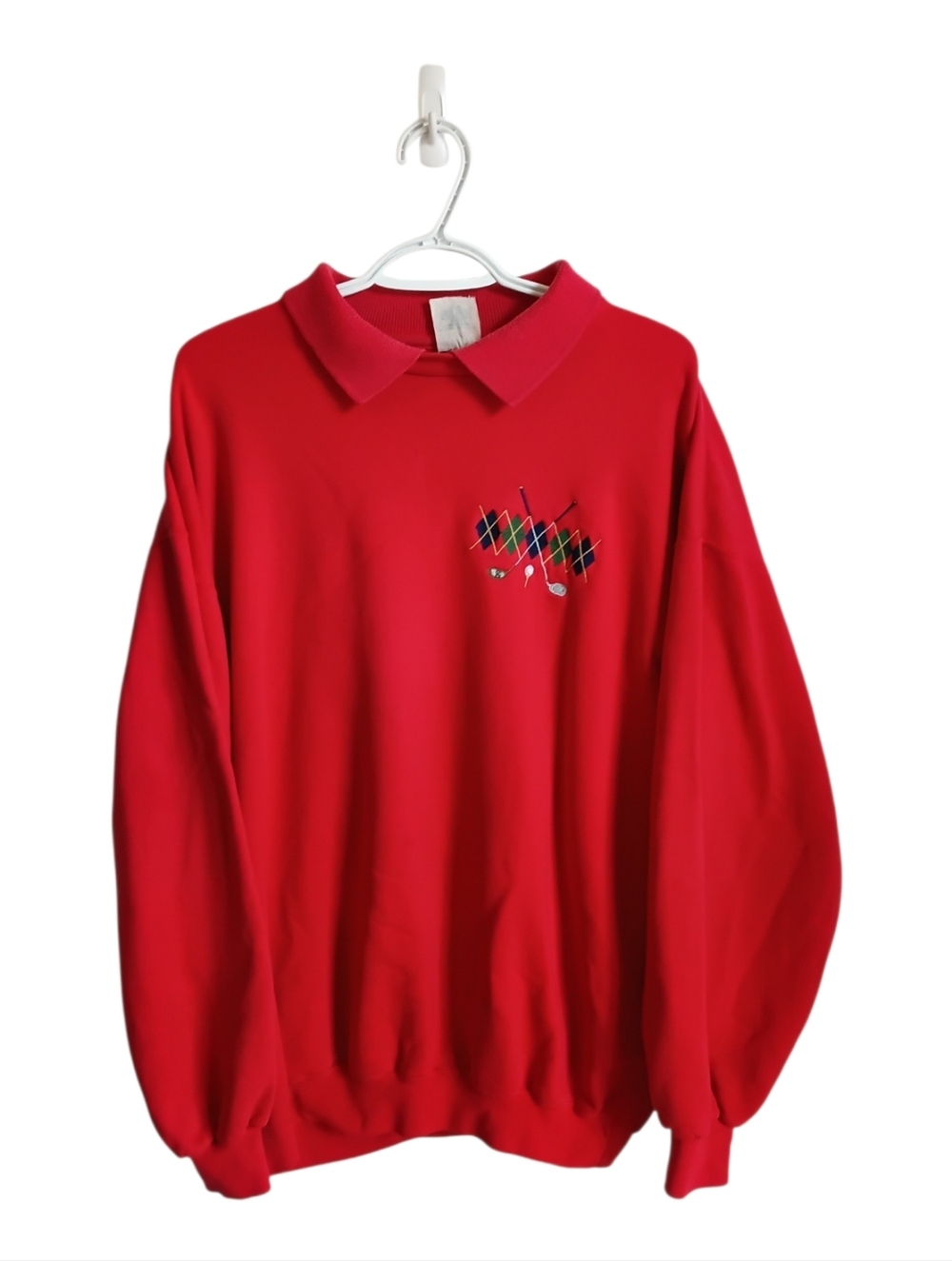 Red Collared Men’s Sweater with Argyle Golf Detail XXL Sportscore Grandpacore
